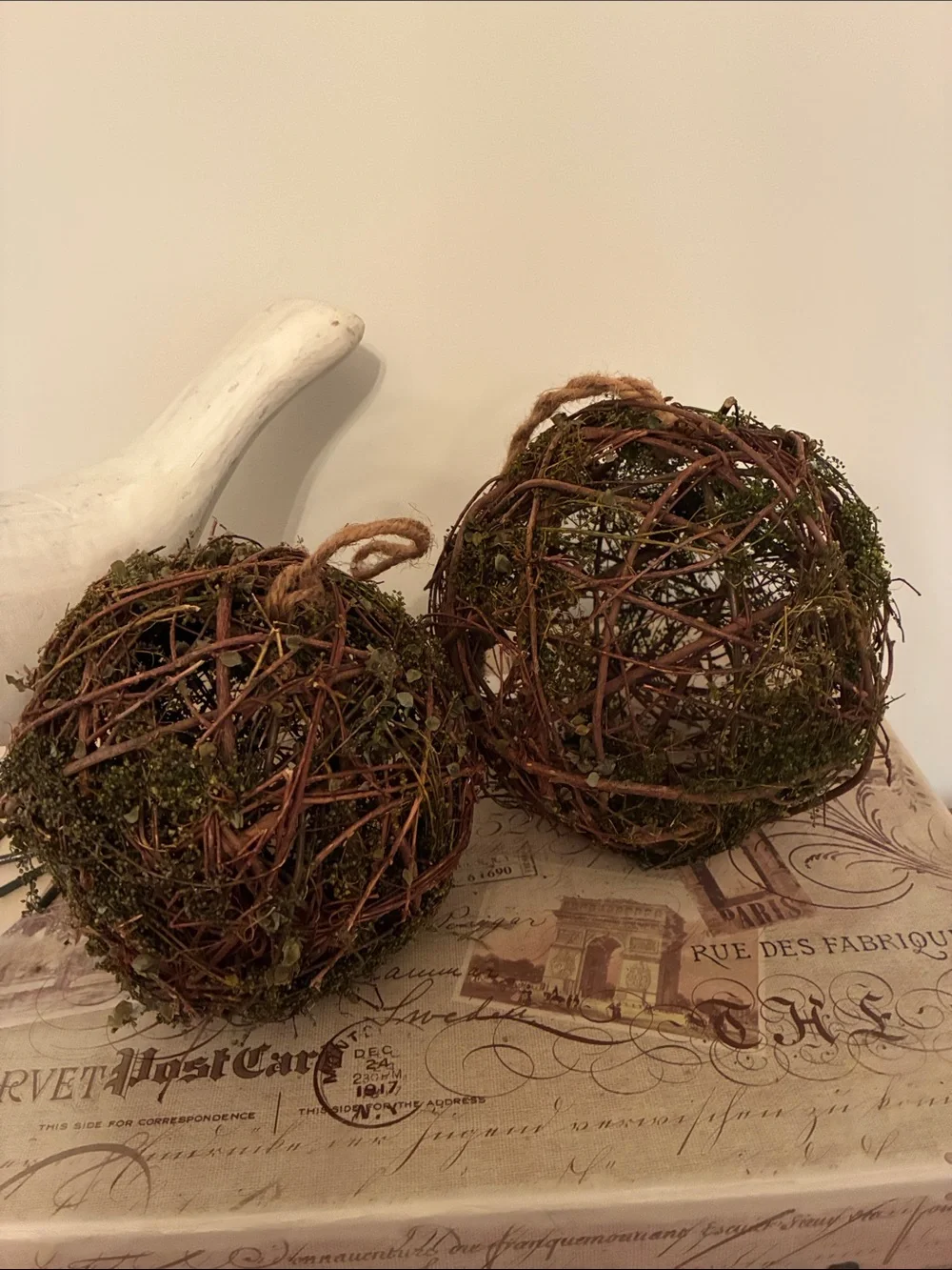 Natural Moss and Twig Decorative Spheres - Green & Brown